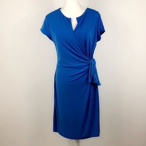 New York & Co. faux wrap blue dress stretchy 1186L